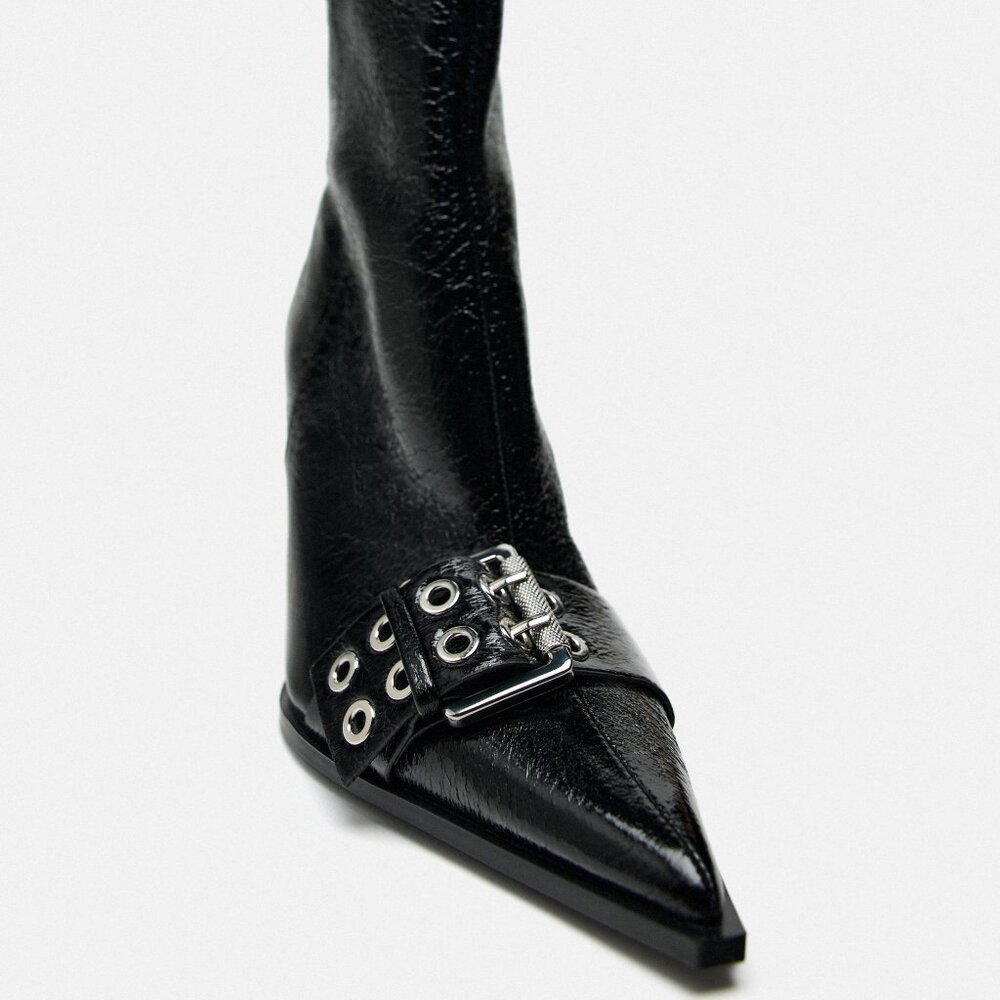 Heeled Ankle Boots with Buckle | Black | Size 7.5 | Zara